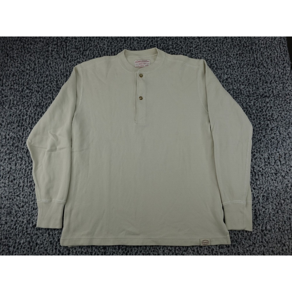 Filson Henley Shirt Mens Medium Cream Excellent Waffle Knit Long Sleeve Cotton